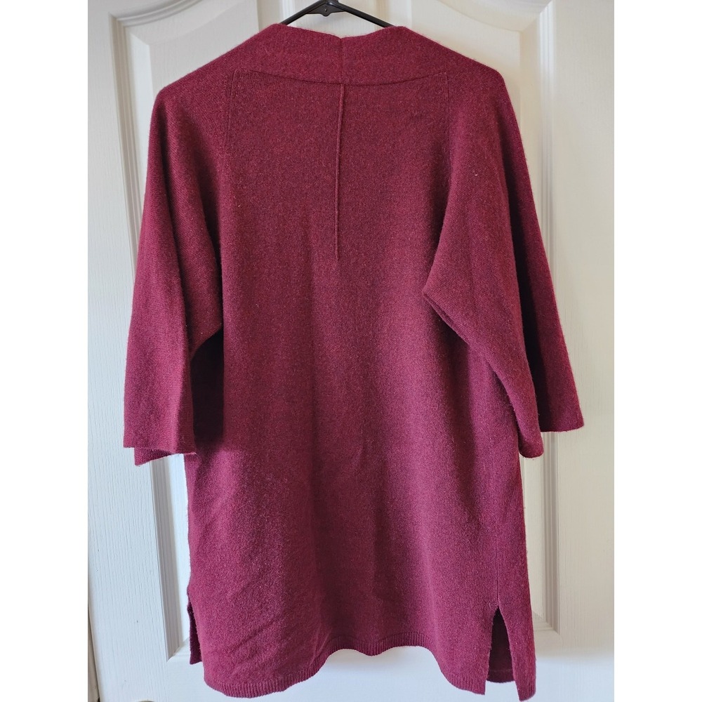 Margaret O'Leary 100% Cashmere Open Front Cardigan Burgundy Wine Pockets M - Picture 2 of 7